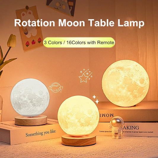 Lampe de nuit créative en forme de lune 3D, rotative à 360 °, pour la maison, le bureau, le contrôle tactile, 3 ou 16 couleurs, lampe de bureau Led